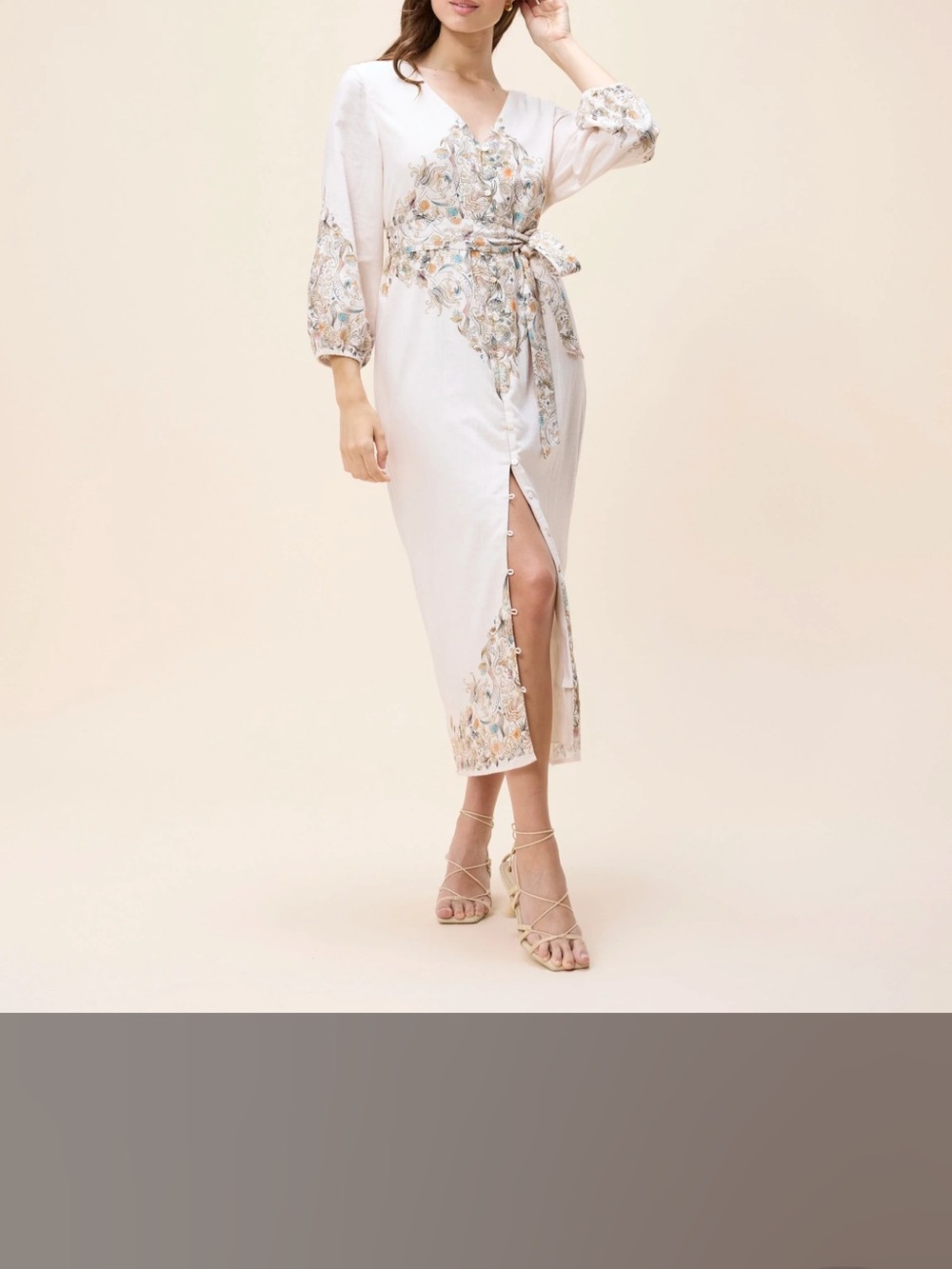 Cleobella Ivory Embroidered Tie-Waist Midi Dress